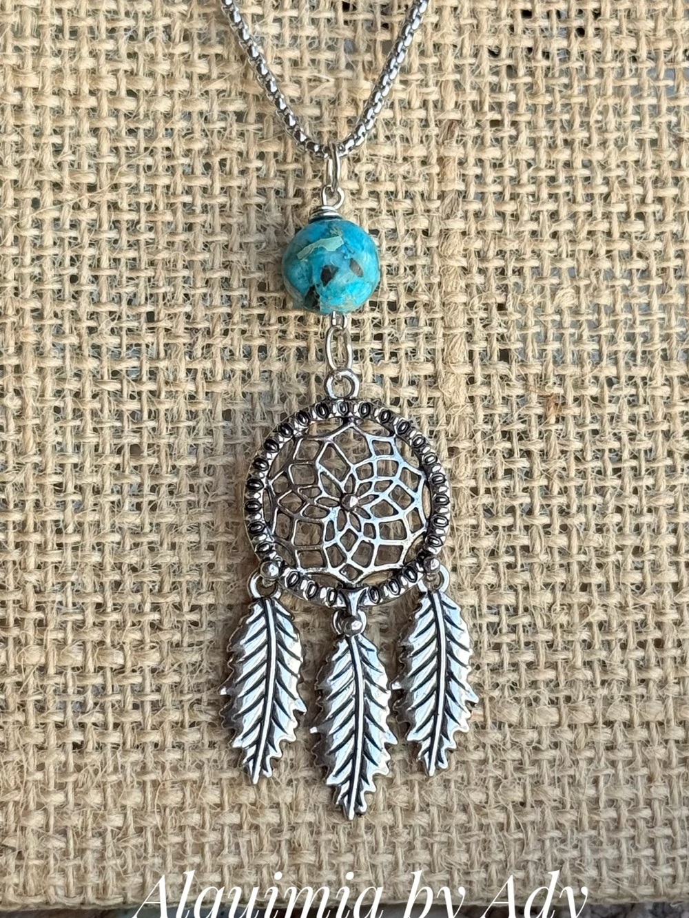 Alquimia Silver Dreamcatcher Necklace with Turquoise Bead Accent
